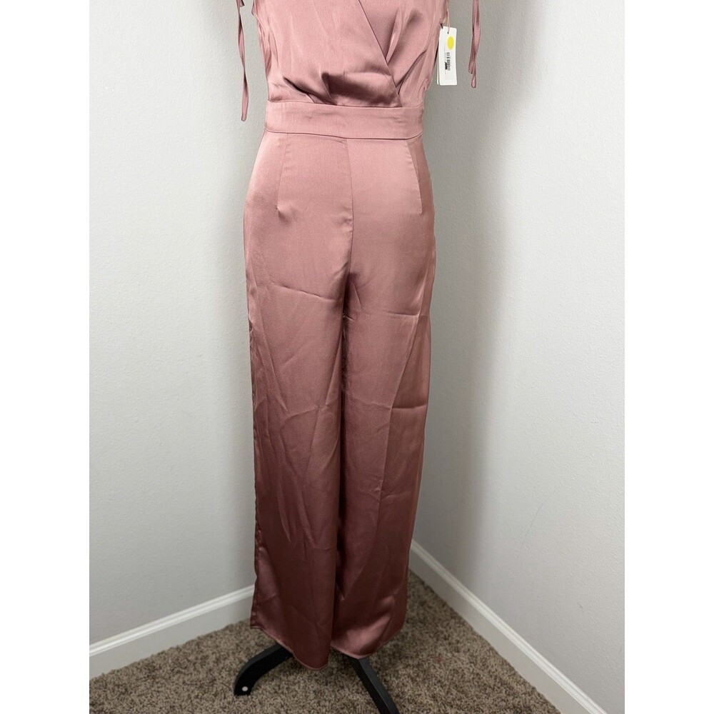 Skies Are Blue Satin Jumpsuit XS Mauve Pink Tie Shoulder Wide Leg NWT - Picture 3 of 15